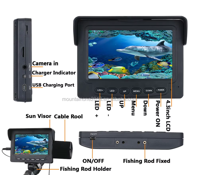 Cámara Subacuática Pesca Con Monitor y Soporte Para Caña C/ Luz Led