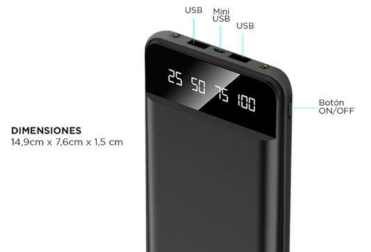 Cargador Portatil Powerbank 10mil MAH 2 Puertos Usb Y Luz