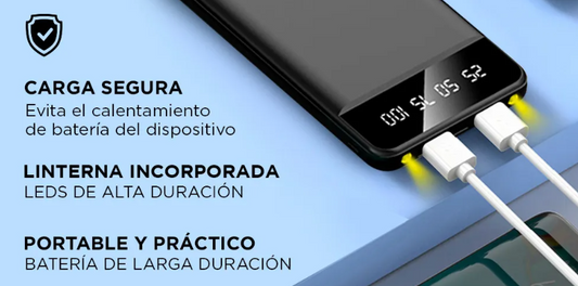 Cargador Portatil Powerbank 10mil MAH 2 Puertos Usb Y Luz