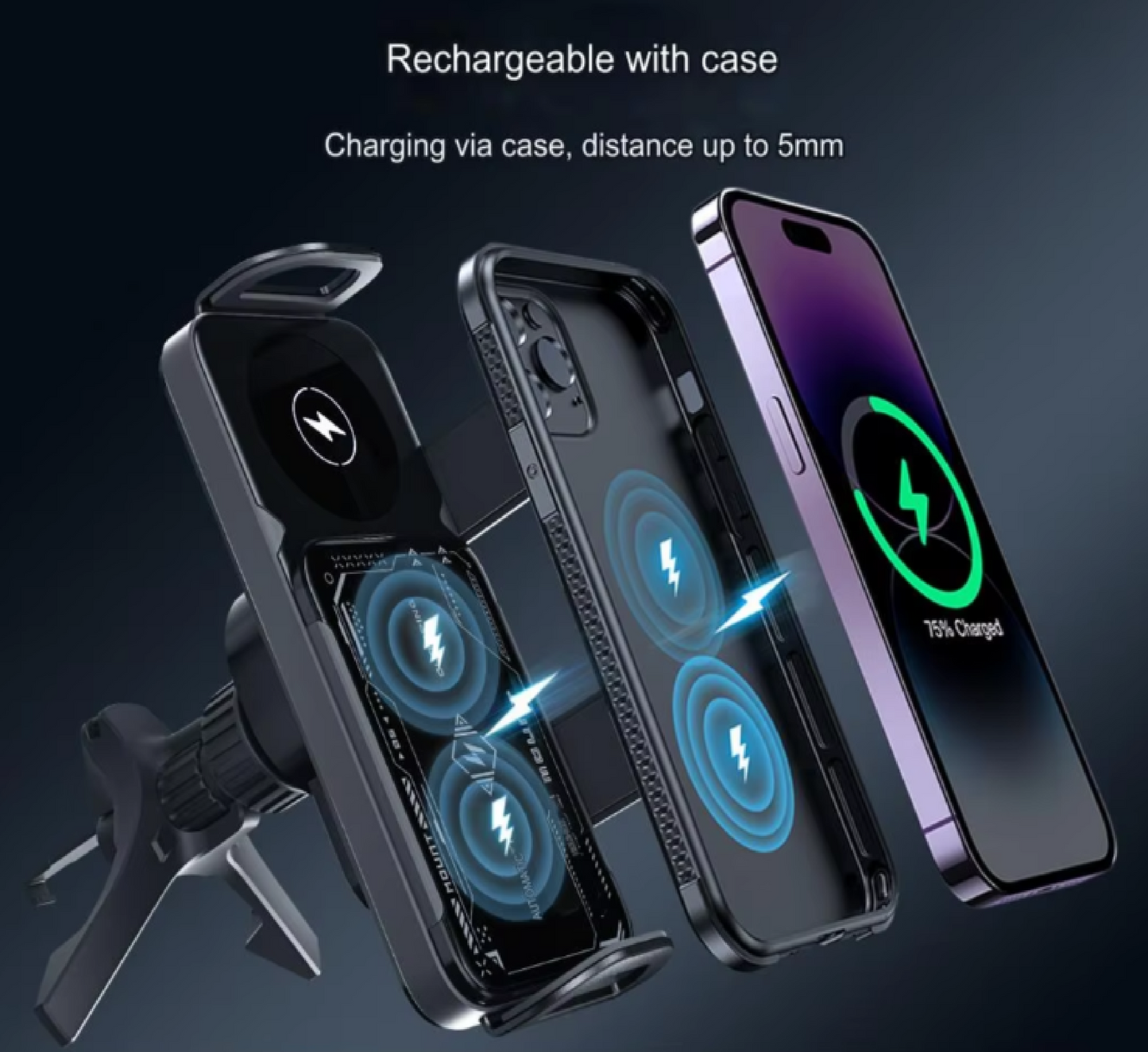 Soporte Celular Ajuste Y Giro Automatico Con Carga Inalambrica